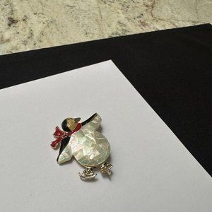 Liz Claiborne LC Skating Penguin Red Rhinestone Scarf Christmas Brooch Pin